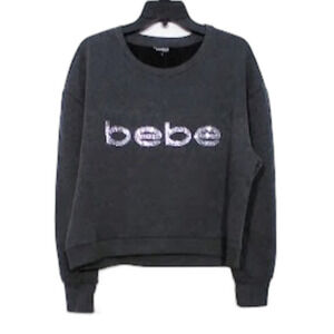 BEBE Embellished Signature Slightly Cropped Sweatshirt Size XL Color: Gray